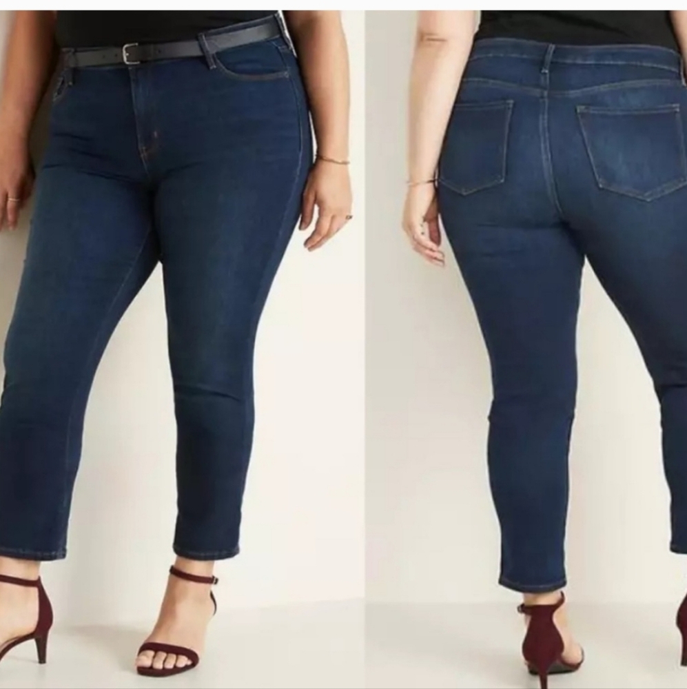 Old Navy Jeans Plus Size 30 Dark Blue Mid Rise Power Slim Straight Stretch